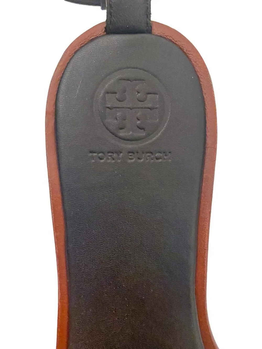 TORY BURCH Gabrielle Black Flat Sandals with Ankle Strap, Logo Sz 5.5